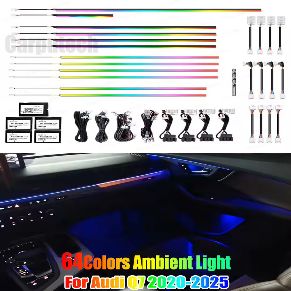 64 Colors Dynamic Ambient Lighting for Audi Q7 2020-2025 MMI Screen Control Interior LED Lighting Upgrade