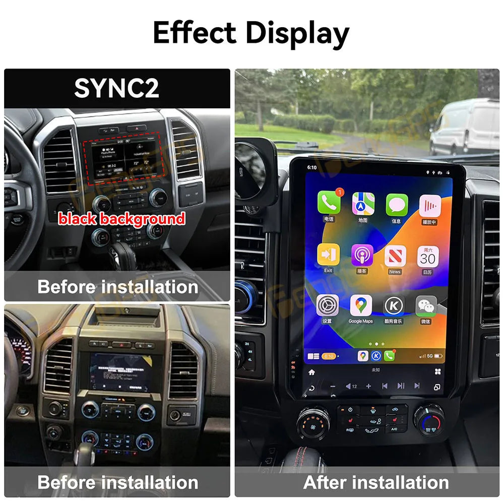 For Ford F150 2015-2022 F250 F350 F450 Heavy Duty Truck 2017-2022 Car Radio Stereo Carplay Upgrade Tesla Style Screen 14.4" Qualcomm Android Auto GPS Navigation Multimedia Player