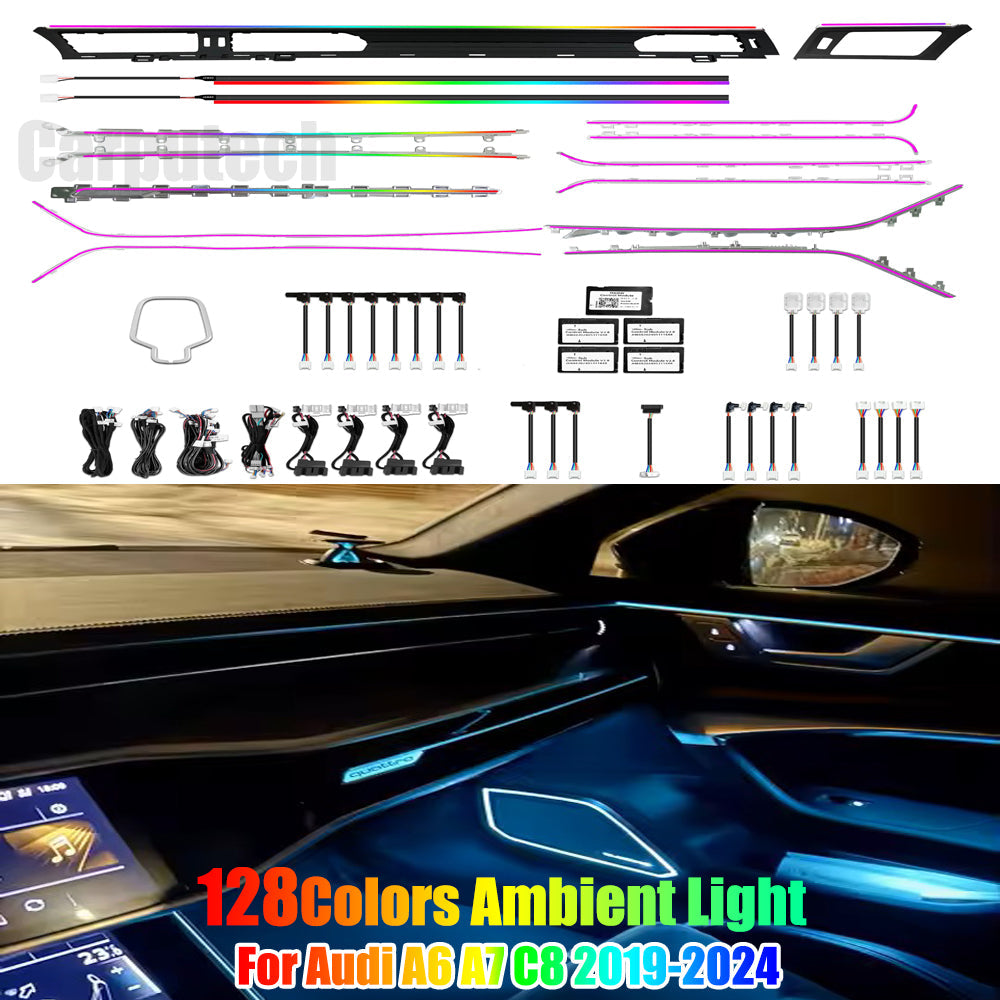 Full Set Car Interior Ambient Lighting for Audi A6 A7 C8 2019-2024 Upgrade Light Kit Dashboard Center Console Door Trim