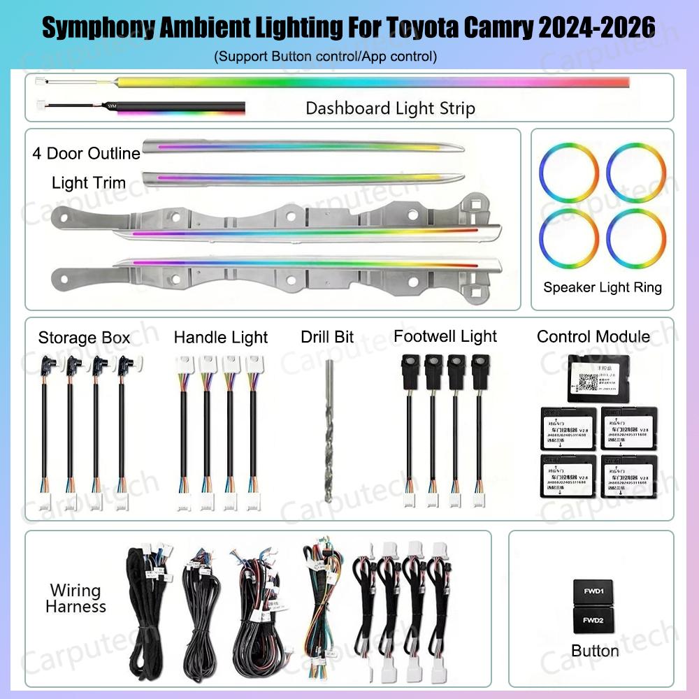 64 Colors Dynamic Ambient Light for Toyota Camry 9th Gen 2024-2026 Car Interior LED Lighting Upgrade Kit Accessories