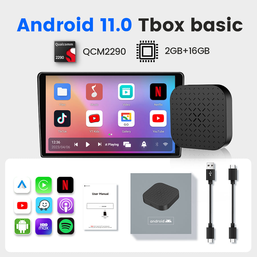 Android 11 Carlinkit Tbox Basic Netflix Ai Box Wireless Android Auto CarPlay QCM 2290 4-Cores 2G+16G For YouTube IPTV