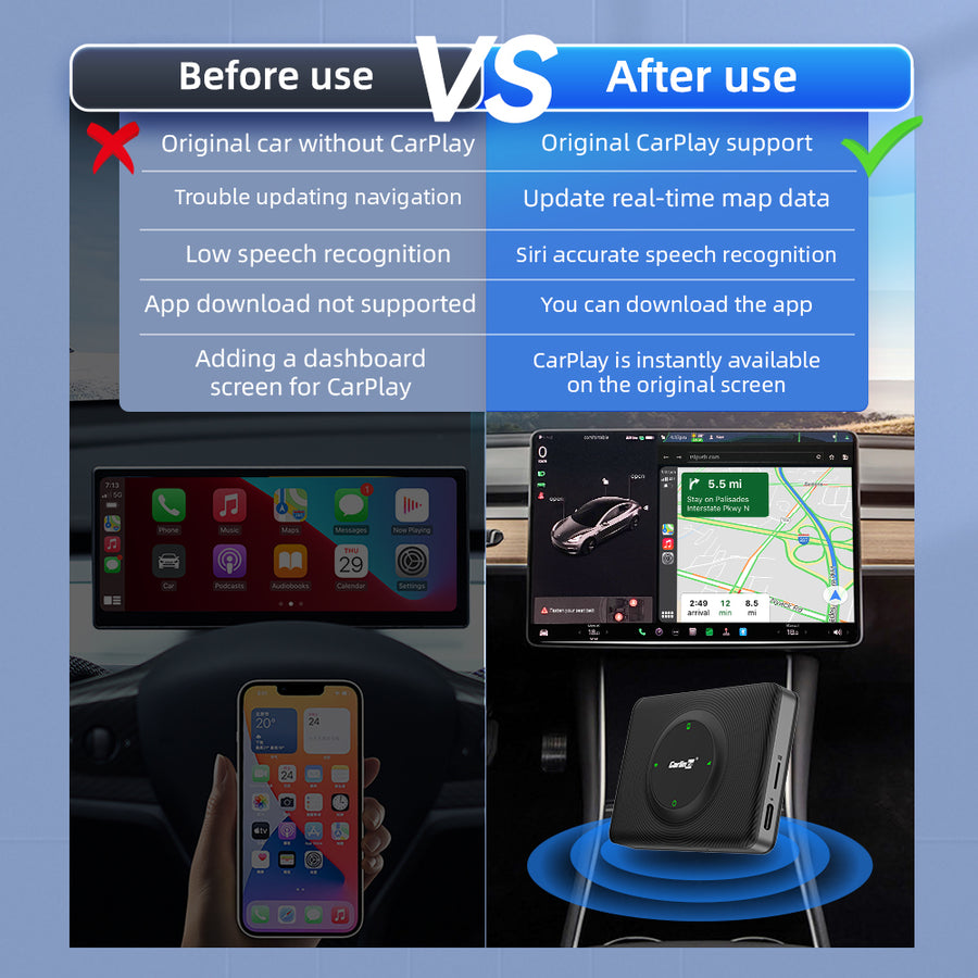 T2C Tesla Wireless Apple Carplay Adapter - Upgrade Your Tesla With Wireless Apple Carplay/Android Auto