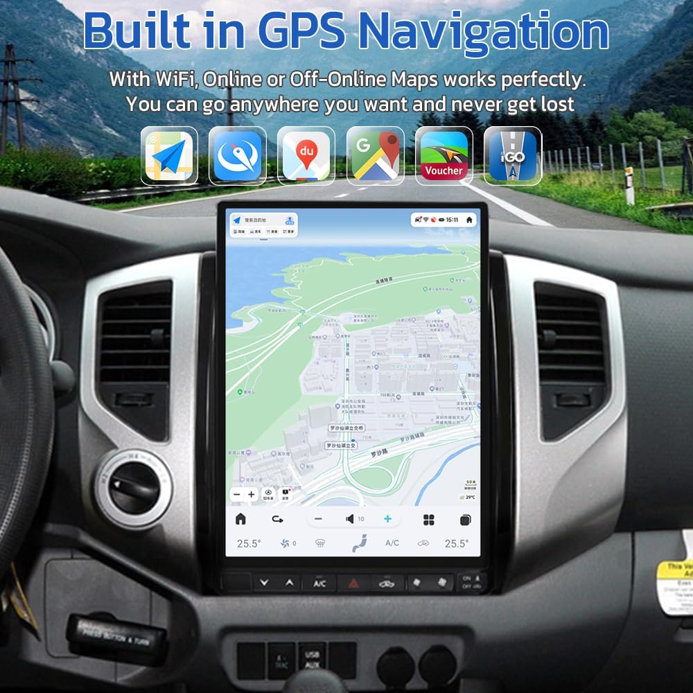 13.8" Qualcomm For Toyota Tacoma 2005-2015 Car Radio Stereo Carplay Upgrade Tesla Style Screen Android Auto GPS Navigation Multimedia Player