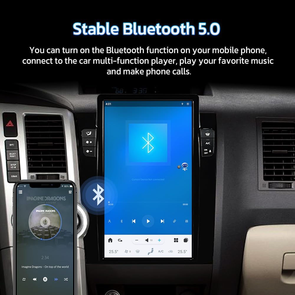 13.6" Qualcomm For Toyota Tundra 2007-2013 Car Radio Stereo Carplay Upgrade Tesla Style Screen Android Auto GPS Navigation Multimedia Player