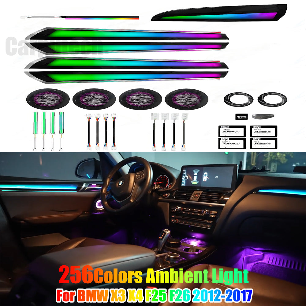 For BMW X3 X4 F25 F26 2012-2017 Upgrade 256 Colors Symphony Car Interior Ambient Lighting Air Vent Strip Accessories