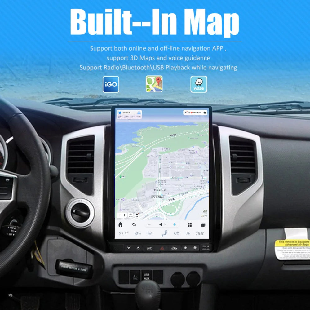 13.8" Qualcomm For Toyota Tacoma 2005-2015 Car Radio Stereo Carplay Upgrade Tesla Style Screen Android Auto GPS Navigation Multimedia Player