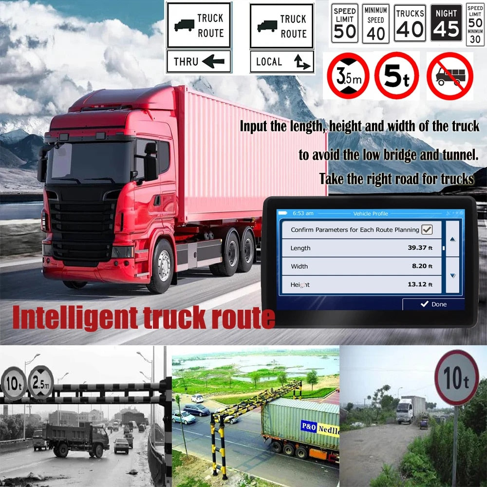 Car GPS Navigation 7 Inch Touch Screen GPS Navigator Truck Sunshade Sat Nav 256M+8G 2023 Europe America Map GPS Navigators