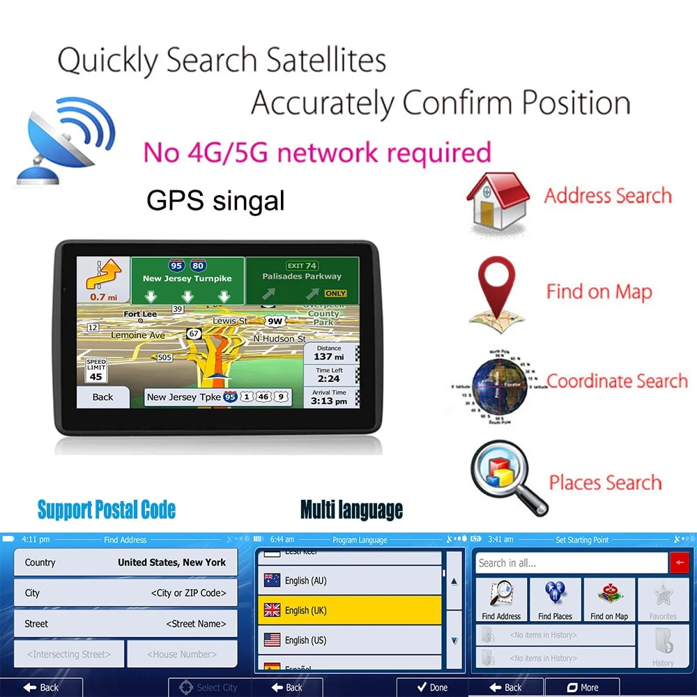 Car GPS Navigation 7 Inch Touch Screen GPS Navigator Truck Sunshade Sat Nav 256M+8G 2023 Europe America Map GPS Navigators