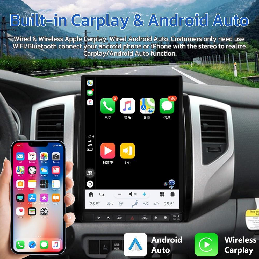 13.8" Qualcomm For Toyota Tacoma 2005-2015 Car Radio Stereo Carplay Upgrade Tesla Style Screen Android Auto GPS Navigation Multimedia Player