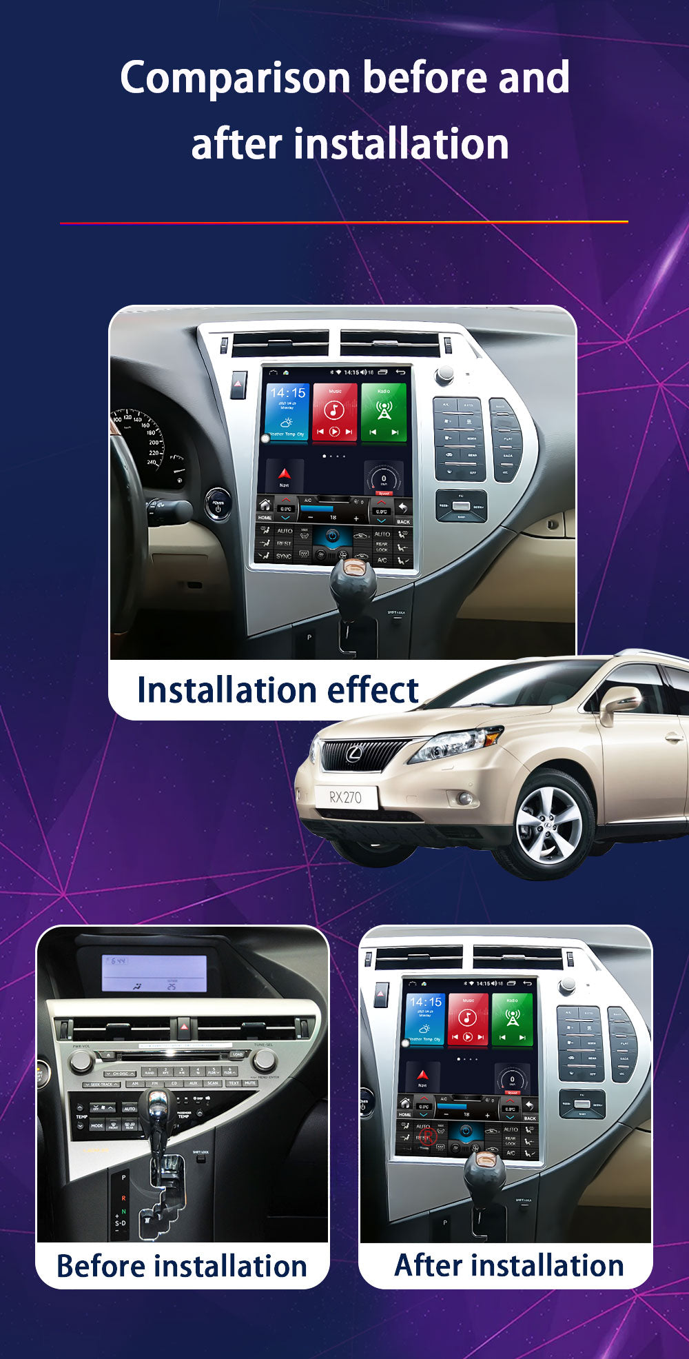 12.1" Qualcomm For Lexus RX RX300 RX330 RX350 RX400 RX450 2009 - 2014 Car Radio Stereo Carplay Upgrade Tesla Style Screen Android Auto GPS Navigation Multimedia Player
