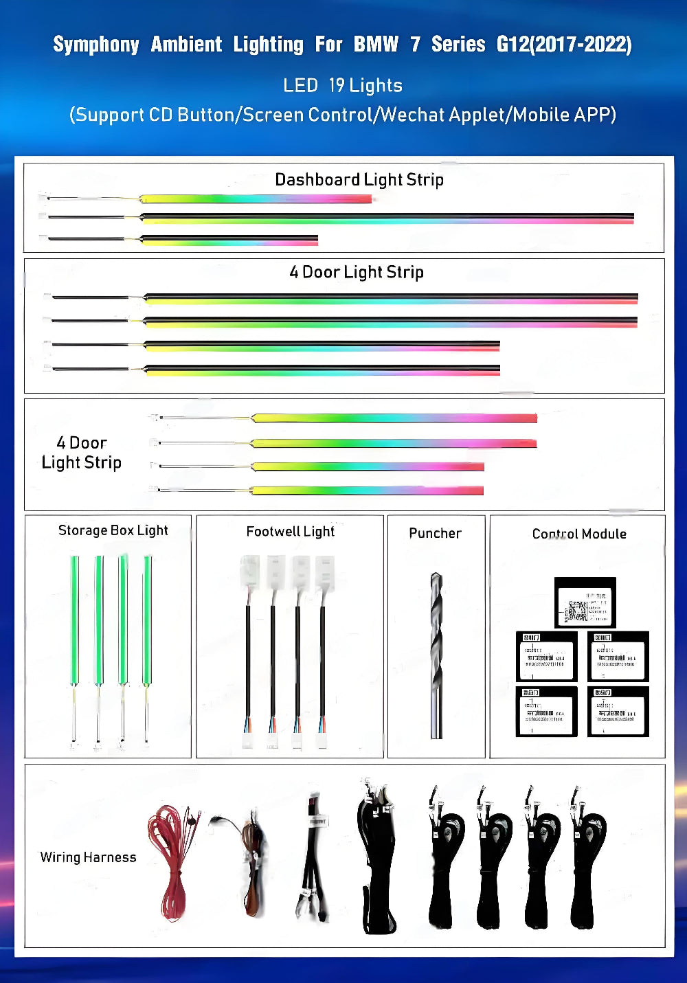 For BMW 7 Series G11 G12 2015-2023 256 Colors Symphony LED Car Interior Ambient Lighting Atmosphere Strip Accessories Upgrade