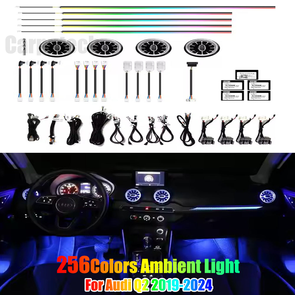 Upgrade 256 Colors Symphony or RGB Led Car Interior Ambient Lighting Decoration for Audi Q2 2019-2024 Atmosphere Strip Accessories