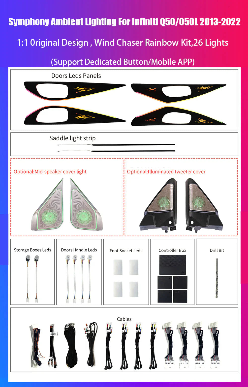 Car Interior Ambient Lighting for Infiniti Q50/Q50L 2013-2022 original style modification