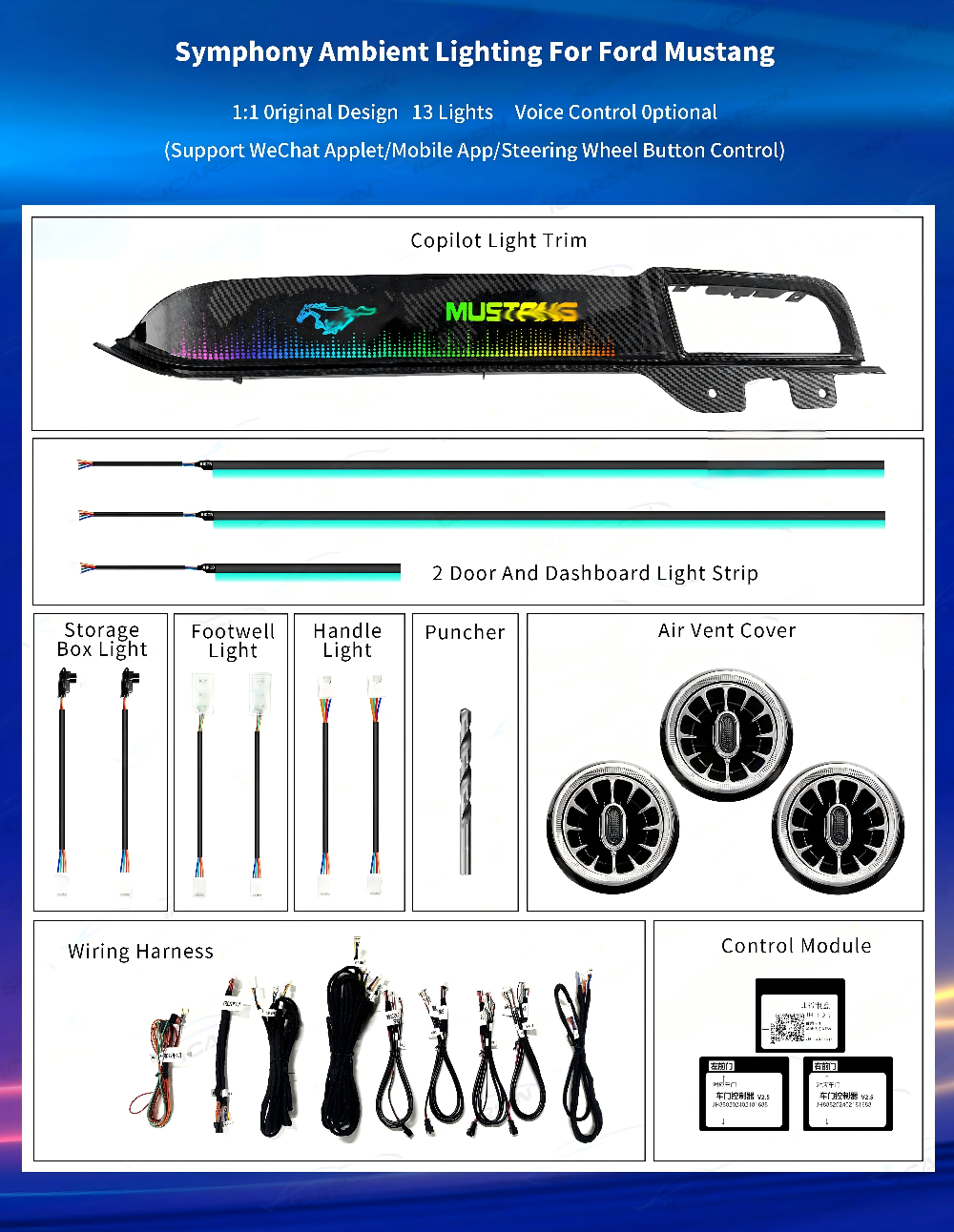 Upgrade Symphony LED Car Interior Ambient Lighting for Ford Mustang 2015-2023 Decoration Accessories