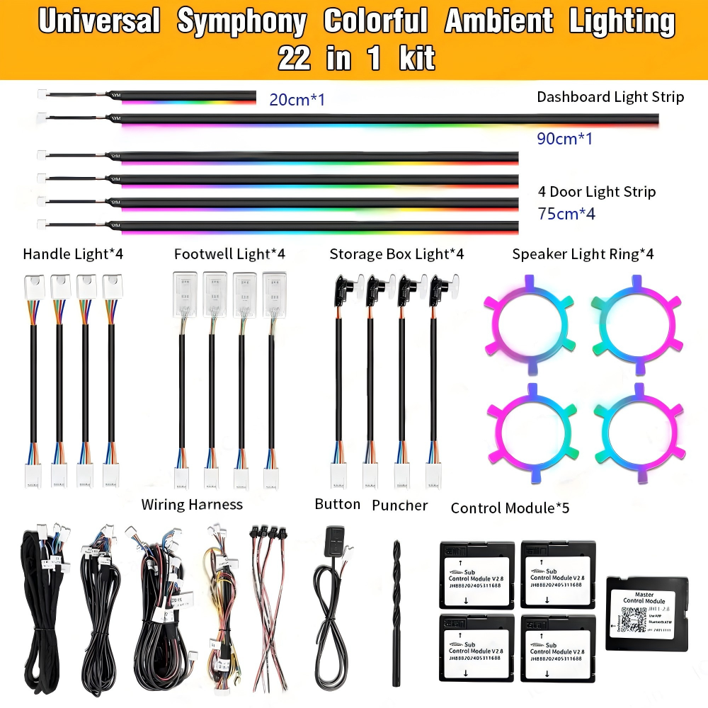 64 Colors Dynamic Symphony Universal Ambient Lighting Car Interior LED Atmosphere Lighting