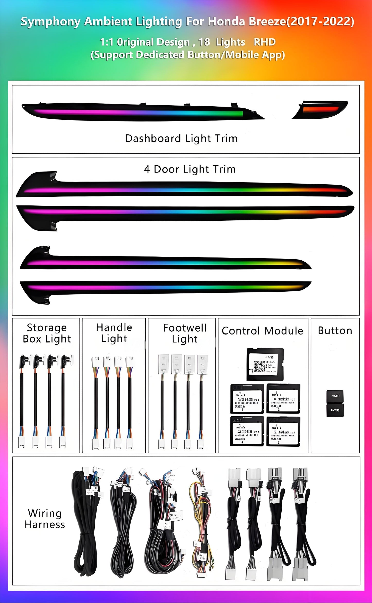 Dynamic Ambient Lighting for Honda CR-V 2017-2022 5th Gen Interior Lighting Upgrade Accessories