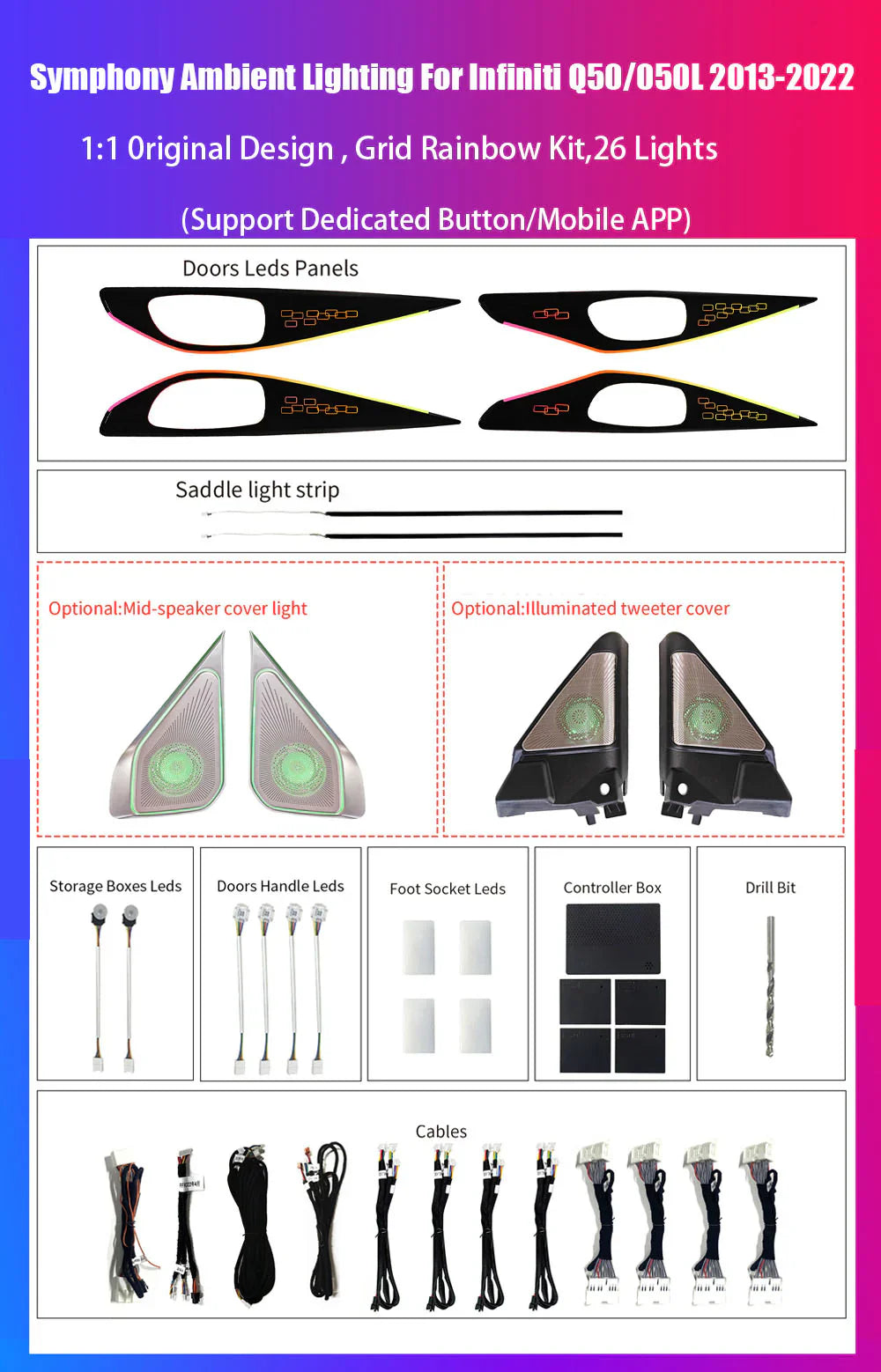 Car Interior Ambient Lighting for Infiniti Q50/Q50L 2013-2022 original style modification