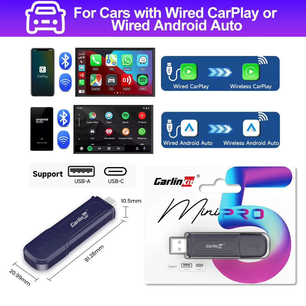 Carlinkit Mini SE Pro | Wireless CarPlay & Android Auto Adapter | USB Dongle with WiFi & Bluetooth | Plug & Play OTA Upgrade