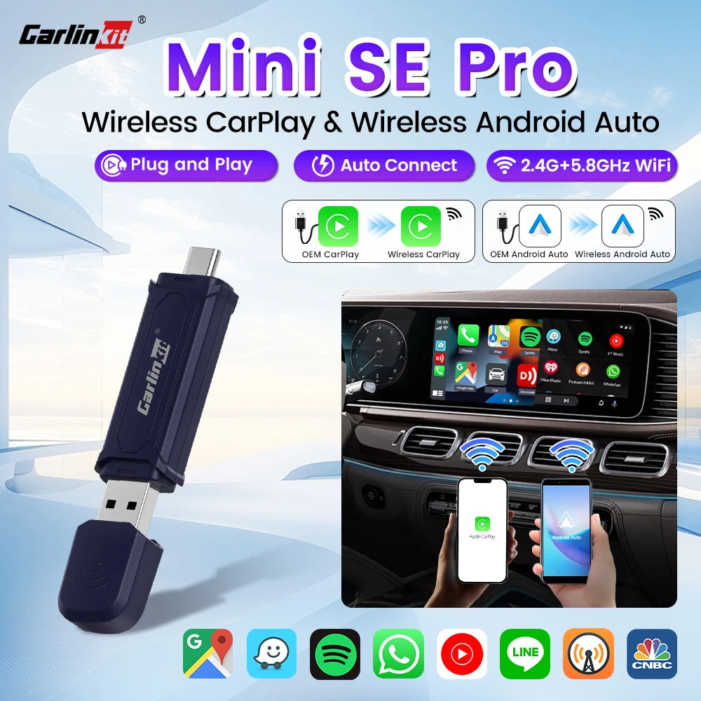 Carlinkit Mini SE Pro | Wireless CarPlay & Android Auto Adapter | USB Dongle with WiFi & Bluetooth | Plug & Play OTA Upgrade