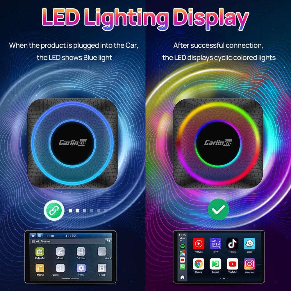 2023 Carlinkit Android 13 Car TV Box LED Android Auto CarPlay Wireless Adapter QCM6125 8-Core IPTV Netfilx Play Video CarPlay Ai Box