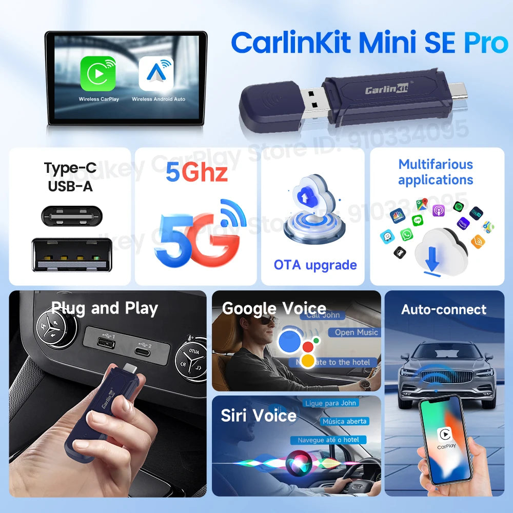 Carlinkit Mini SE Pro | Wireless CarPlay & Android Auto Adapter | USB Dongle with WiFi & Bluetooth | Plug & Play OTA Upgrade