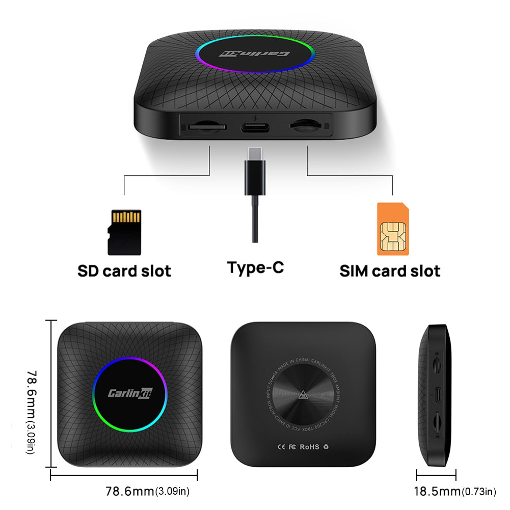2023 Carlinkit Android 13 Car TV Box LED Android Auto CarPlay Wireless Adapter QCM6125 8-Core IPTV Netfilx Play Video CarPlay Ai Box