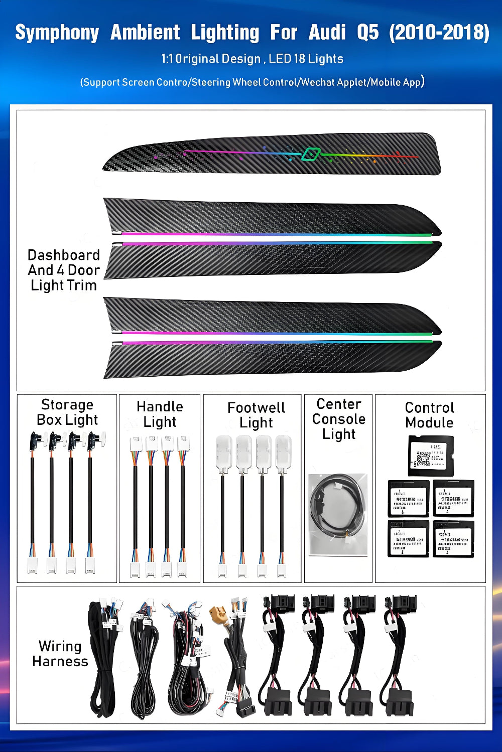 Upgrade 256 Colors Symphony Led Car Interior Ambient Lighting Decoration for Audi Q5 2010-2017 Atmosphere Strip Accessories