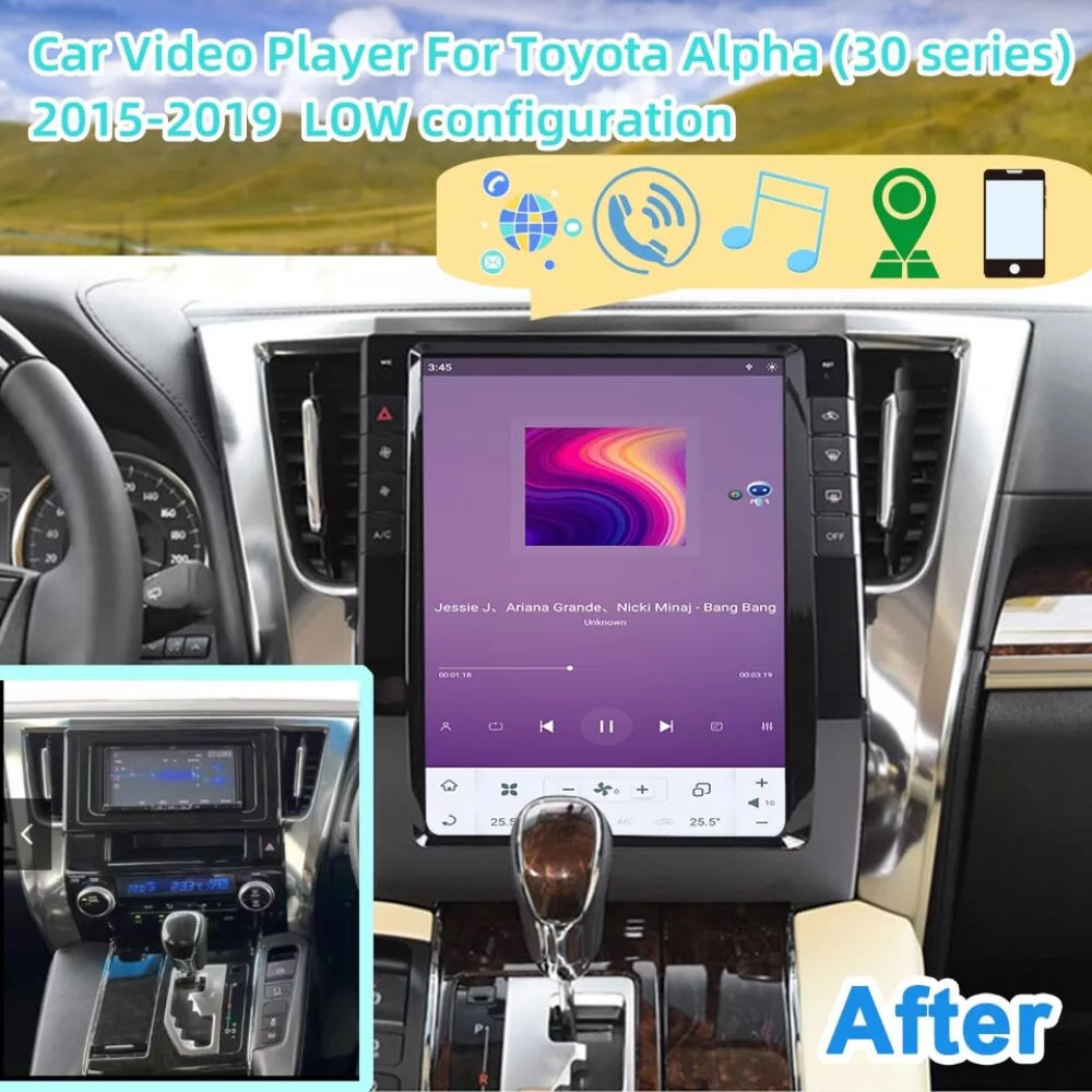 13" For Toyota Alphard 30 Series Vellfire 2015-2019 Car Radio Stereo Carplay Upgrade Tesla Style Screen Android Auto GPS Navigation Multimedia Player