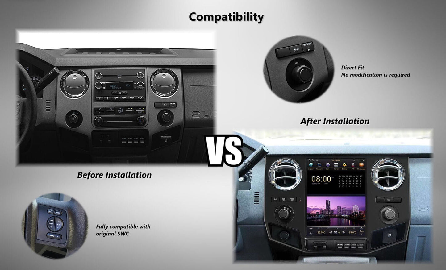 12.1" Tesla-Style Android Screen for Ford F-250 F-350 2009–2016 | Wireless CarPlay & Android Auto