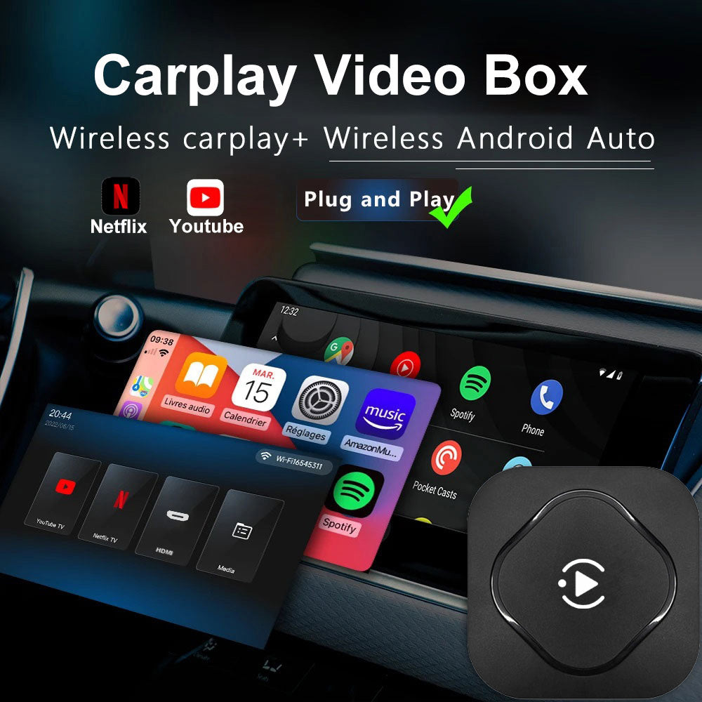 CP2V CarPlay Video Box - Wireless CarPlay Dongle Android Auto Adapter Car Play Youtube Netflix for Wired Carplay Cars