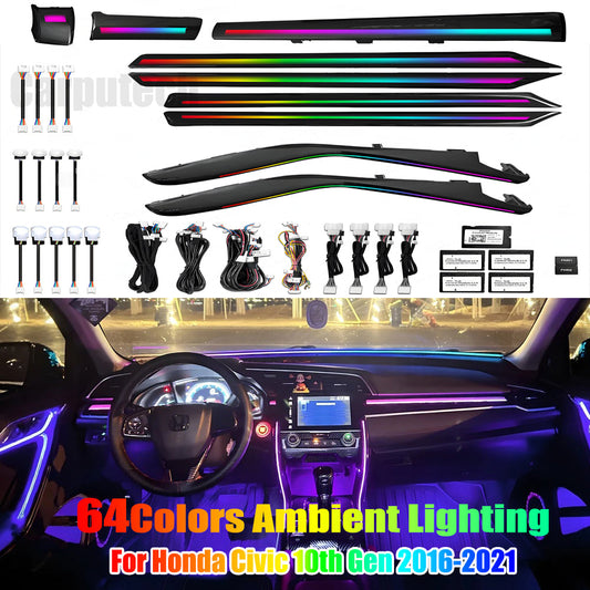 Upgrade Symphony Led Car Interior Ambient Lighting for Honda Civic 10th Gen 2016-2021 Atmosphere Strip Accessories