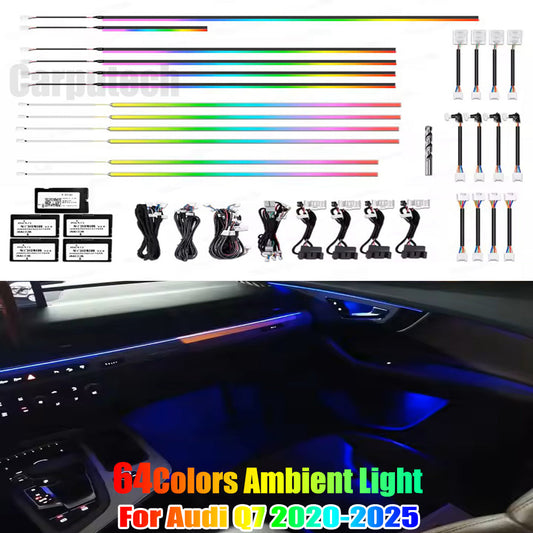 64 Colors Dynamic Ambient Lighting for Audi Q7 2020-2025 MMI Screen Control Interior LED Lighting Upgrade
