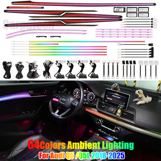 Upgrade 64 Color Symphony Car Interior Ambient Lighting for Audi Q5 /Q5L 2018-2025 Trim Decoration Accessories