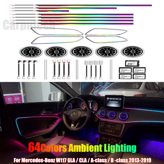 For Mercedes-Benz GLA / CLA / A-class / B -class 2013-2019 Symphony Car Interior Ambient Lighting 64 Color Trim Decoration Accessories
