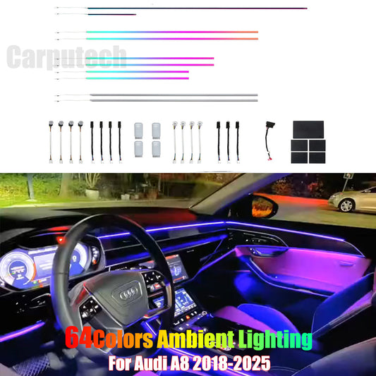 For Audi A8 2018-2025 64 Color Symphony Car Interior Ambient Lighting Trim Decoration Accessories