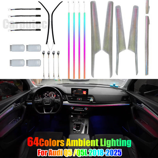 Upgrade 64 Color Symphony Car Interior Ambient Lighting for Audi Q5 /Q5L 2018-2025 Laser Engraved Interior Decoration
