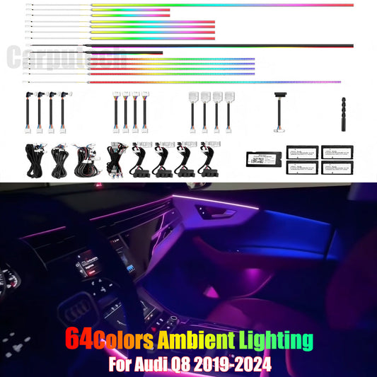 For Audi Q8 2019-2024 64 Color Symphony Car Interior Ambient Lighting Trim Decoration Accessories