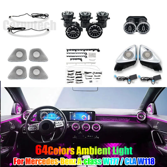 64 Colors Ambient Light For Mercedes Benz A-class W177 / CLA W118 / B-class W247 2019-2025 LED Car Neon Lamp Automotive Interior Decoration