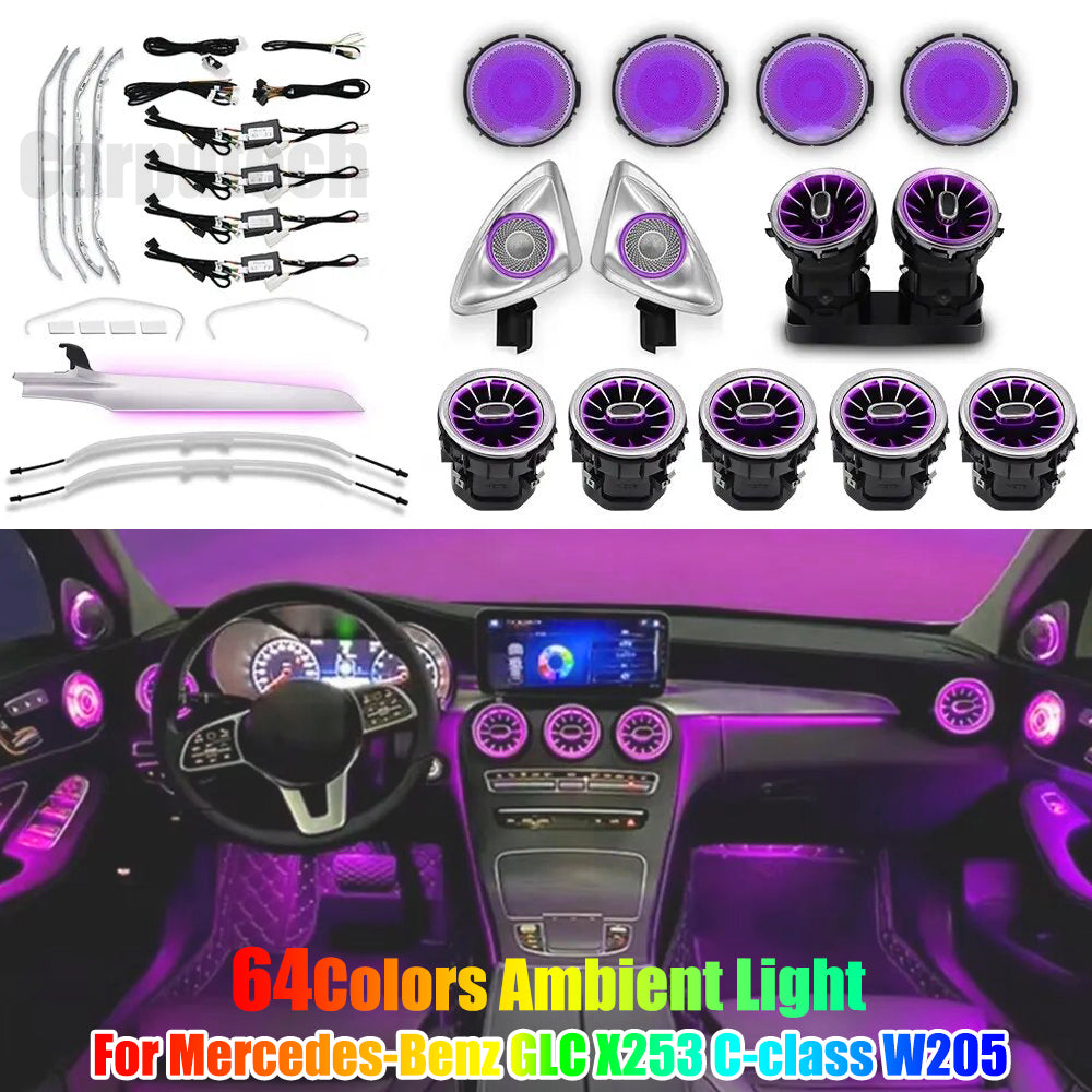 64 Colors Premium Car Interior Ambient Lights for Mercedes Benz C-class W205/ GLC X253 2015-2021 Dream Color Car Atmosphere Lamp