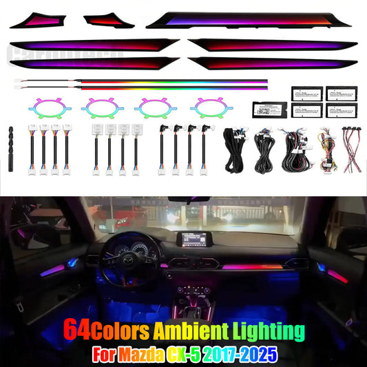 64 Color Dynamic CX5 Interior Ambient Lighting for Mazda CX-5 2017-2025 Symphony LED Lighting Upgrade Accessories Kit