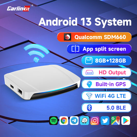 2024 New CarlinKit Android 13 CarPlay AI Box HDMI Wireless CarPlay Android Auto TV Video Box Qualcomm SDM660 8-Core Split Screen