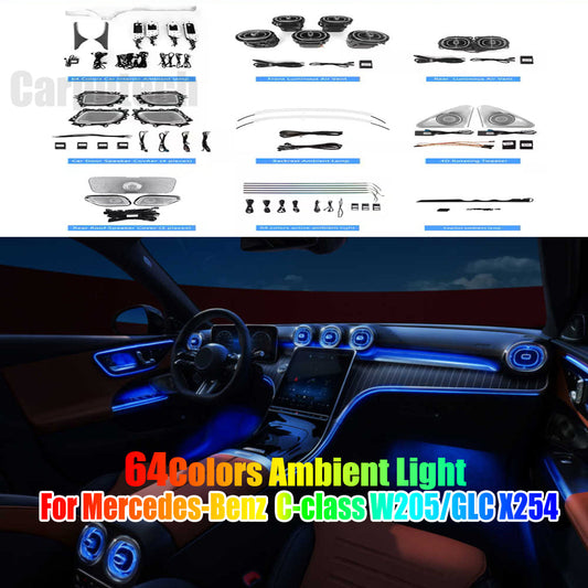Full Set 64 Colors Car Interior LED Light Car Ambient Light Kit for Mercedes Benz C-class W206 / GLC X254 2022-2025