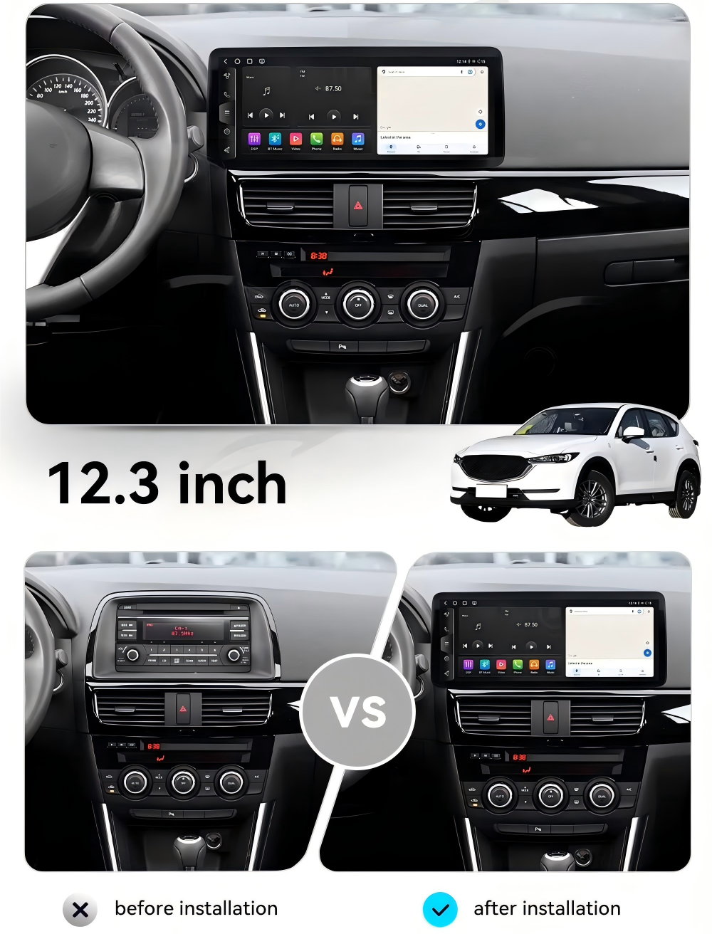 12.3'' For Mazda CX-5 2011-2015 Infotainment Navigation System Car Multimedia Touch Screen Head Unit Android14 Car Radio GPS