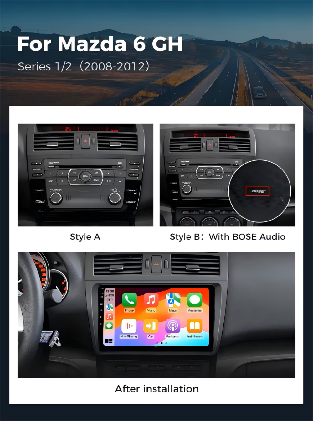 For Mazda 6 2008-2012 Infotainment Navigation System Car Multimedia Touch Screen Head Unit Android14 Car Radio GPS