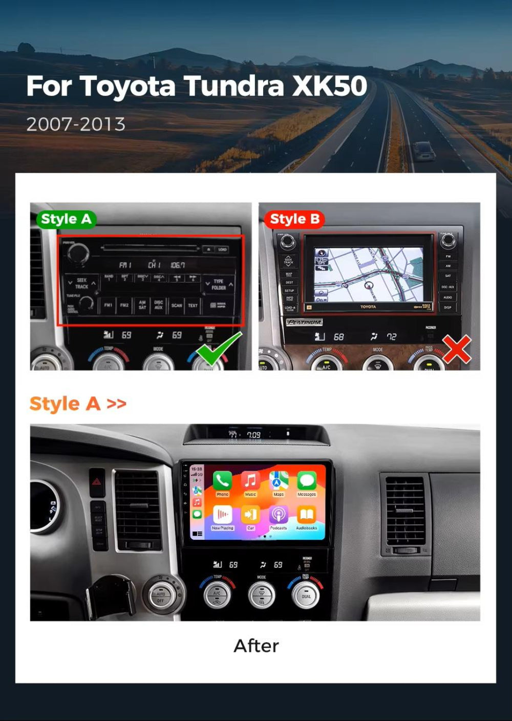 10.1'' For Toyota Tundra 2007 - 2013 / Toyota Sequoia 2008 - 2017 Infotainment Navigation System Car Multimedia Touch Screen Head Unit Android 14 Car Radio GPS