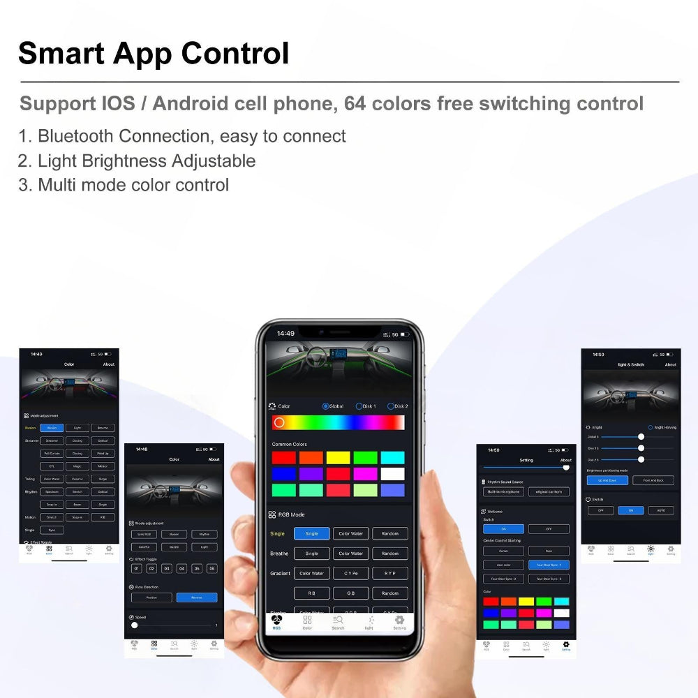 64 Colors Dynamic Symphony Universal Ambient Lighting Car Interior LED Atmosphere Lighting