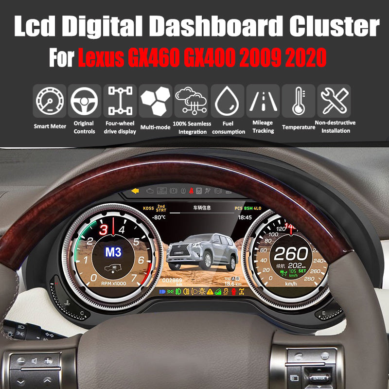 For Lexus GX400 GX460 2009-2020 12.3" LCD Digital Dashboard Cluster Car Panel Speedometer Virtual Cockpit