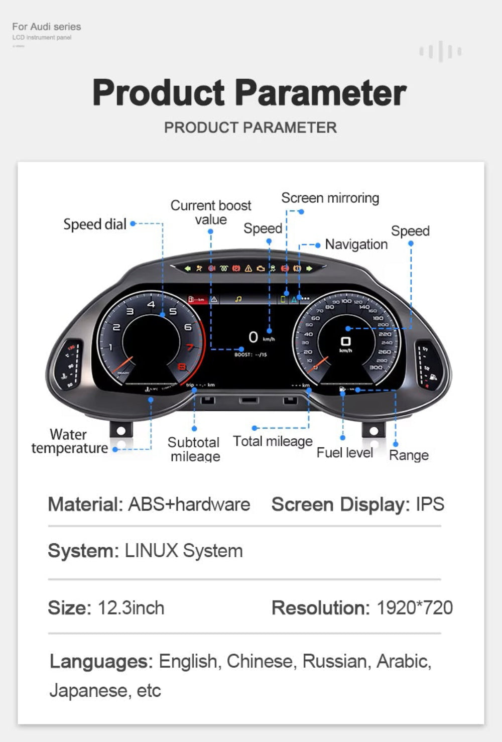 12.3" LCD Digital Dashboard Cluster For Audi Q5 2009-2018 Car Panel Speedometer Virtual Cockpit