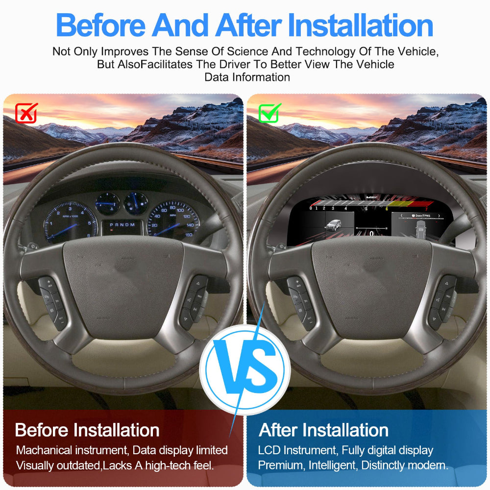12.3" LCD Digital Dashboard Cluster For Cadillac Escalade 2006 - 2013 Car Panel Speedometer Virtual Cockpit