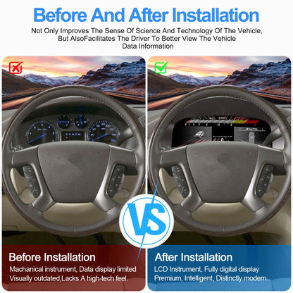 12.3" LCD Digital Dashboard Cluster For Cadillac Escalade 2006 - 2013 Car Panel Speedometer Virtual Cockpit